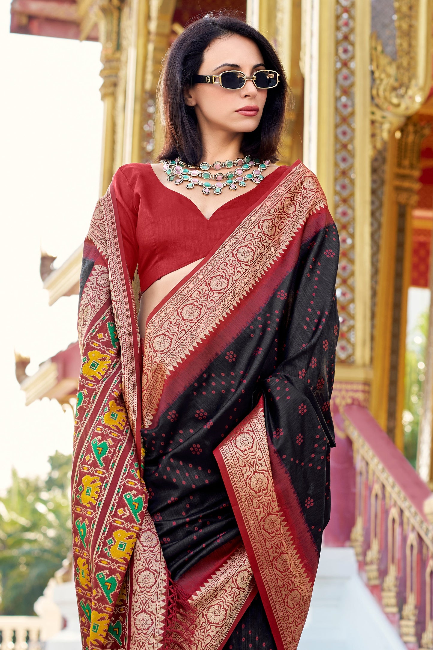 Black Tussar Silk Saree with Patola Pallu-ZB133783_3_SareeButa.com