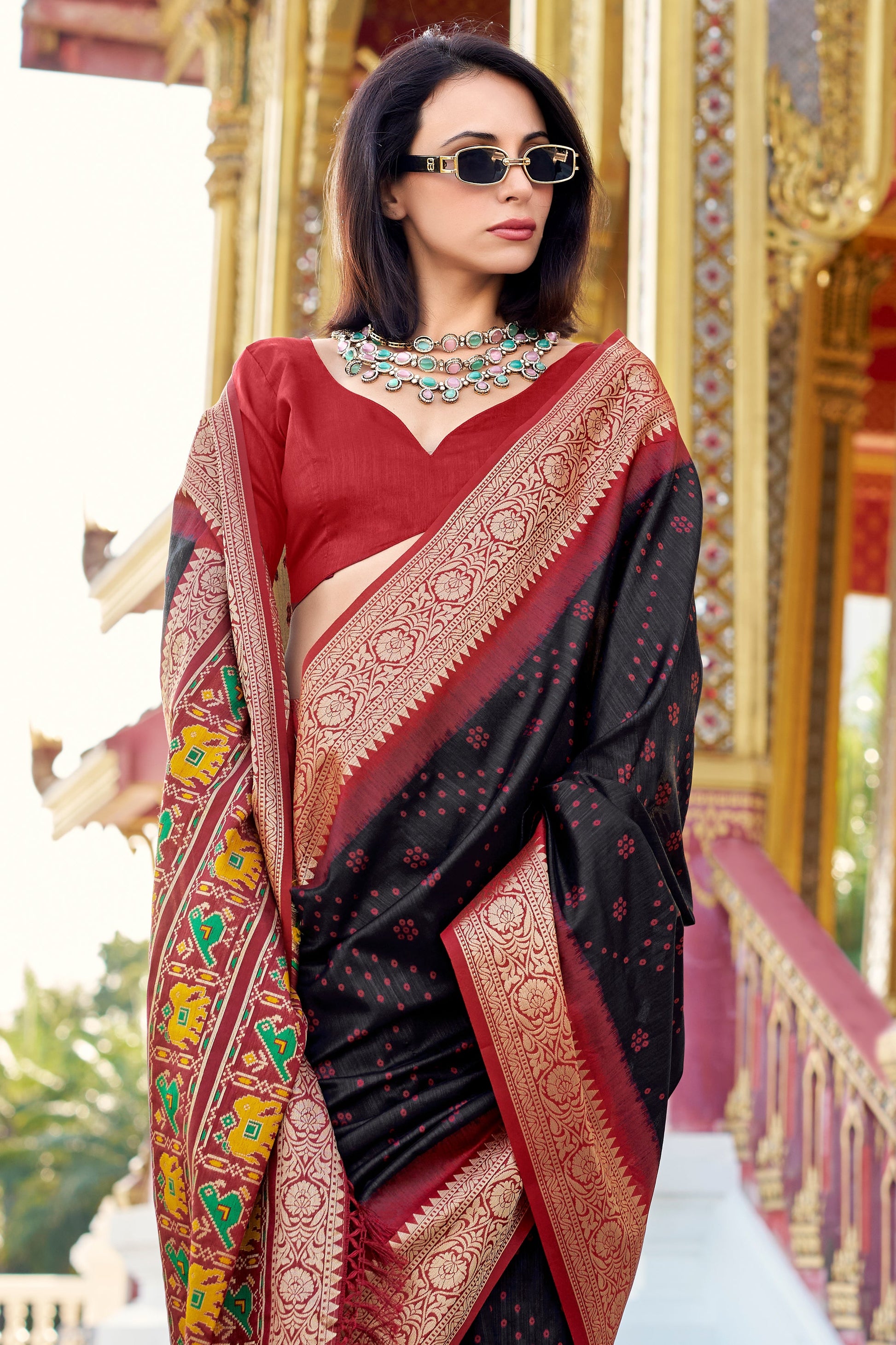 Black Tussar Silk Saree with Patola Pallu-ZB133783_3_SareeButa.com