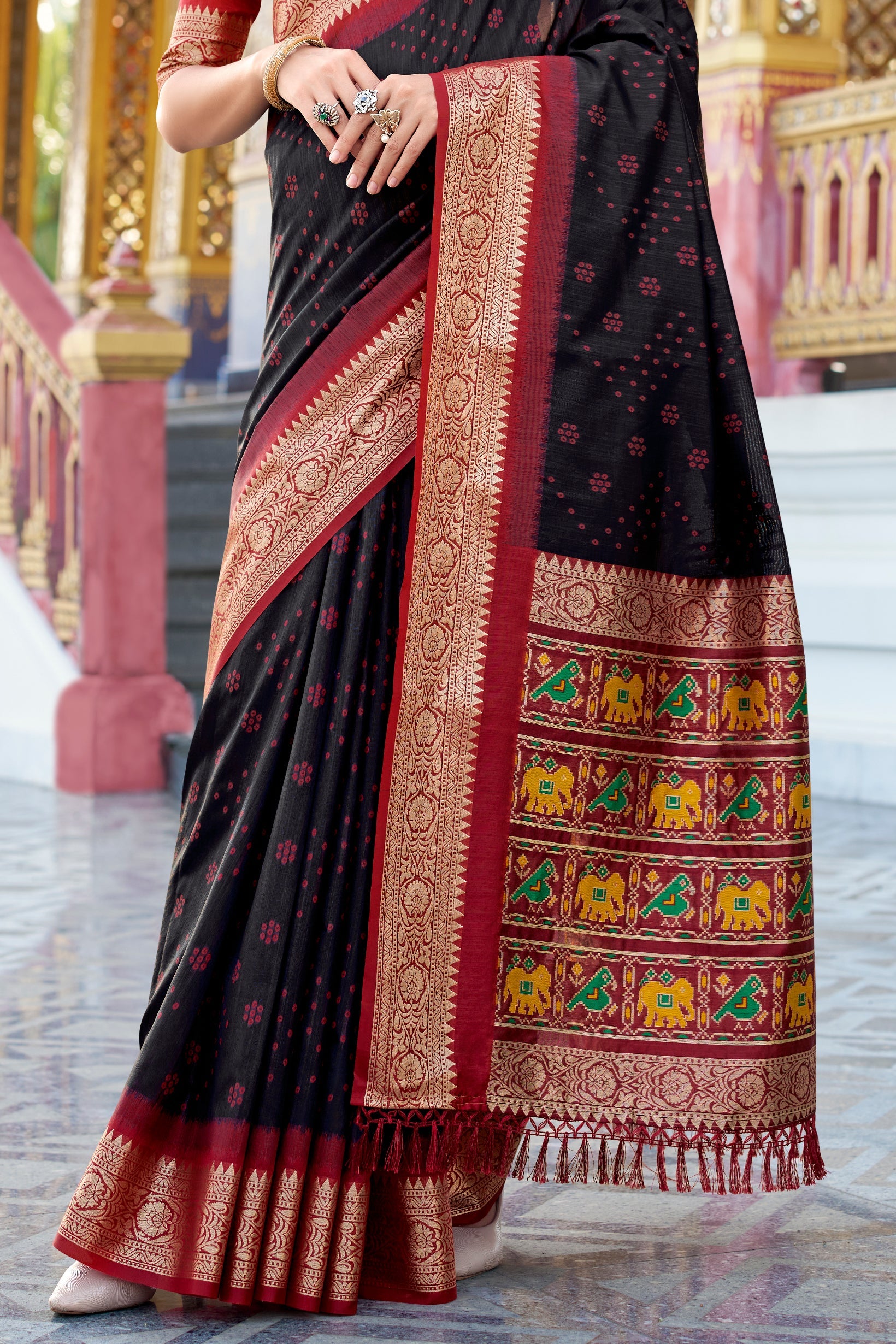 Black Tussar Silk Saree with Patola Pallu-ZB133783_4_SareeButa.com