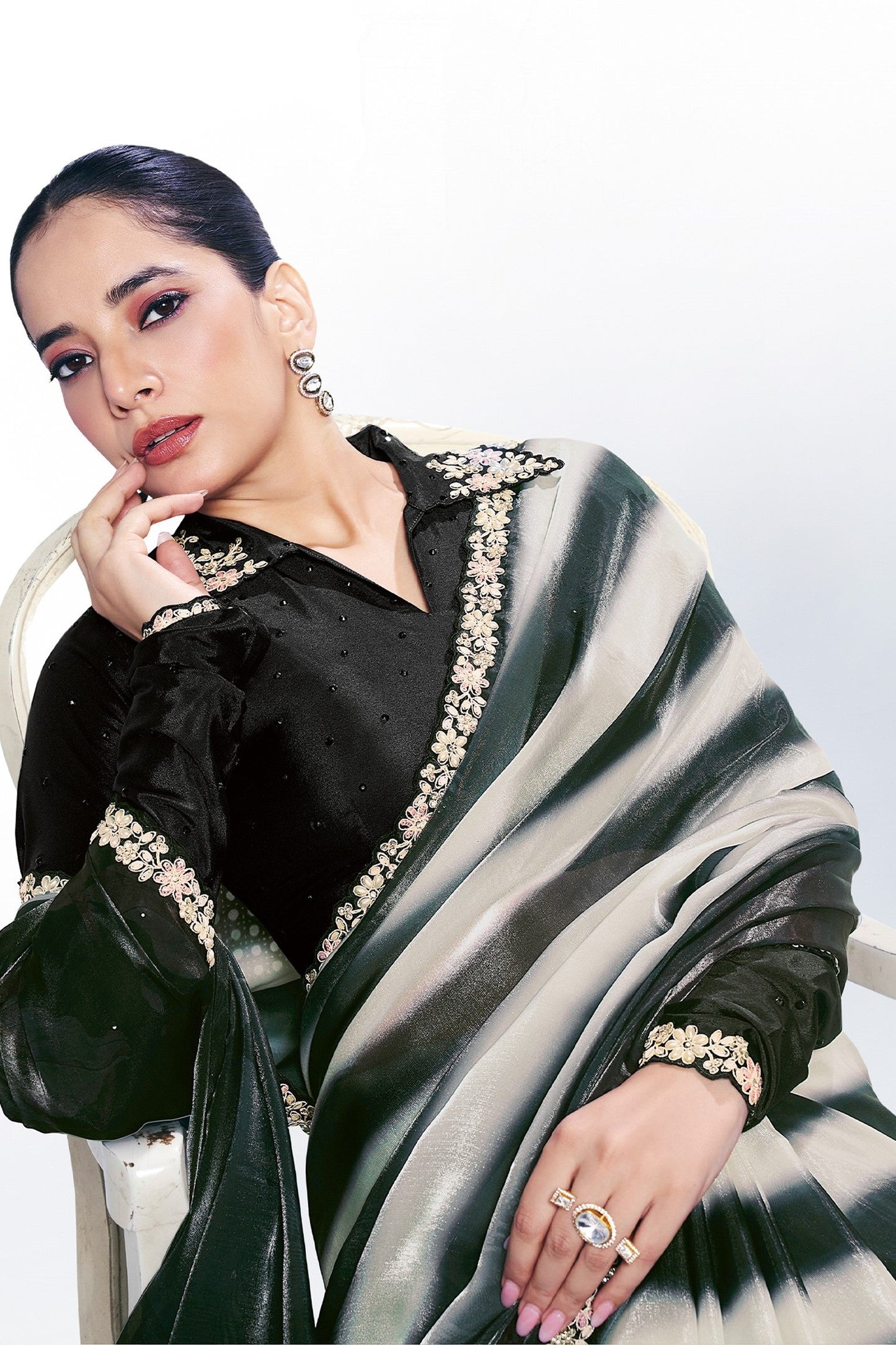 Black & White Digital Printed Satin Silk Saree-SAR10259_2_SareeButa.com