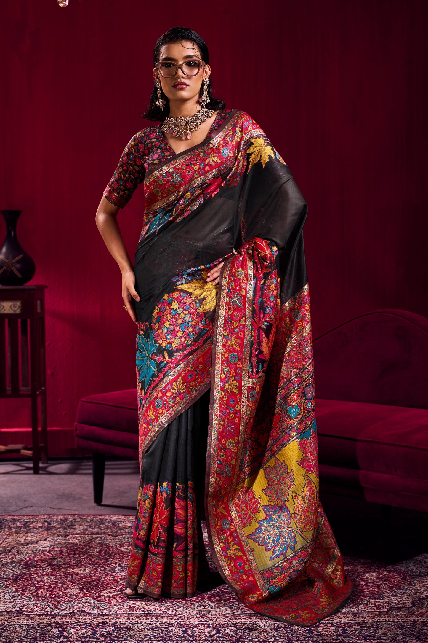 Black Woven Kashmiri Jamewar Modal Silk Saree-SAR12359_1_SareeButa.com