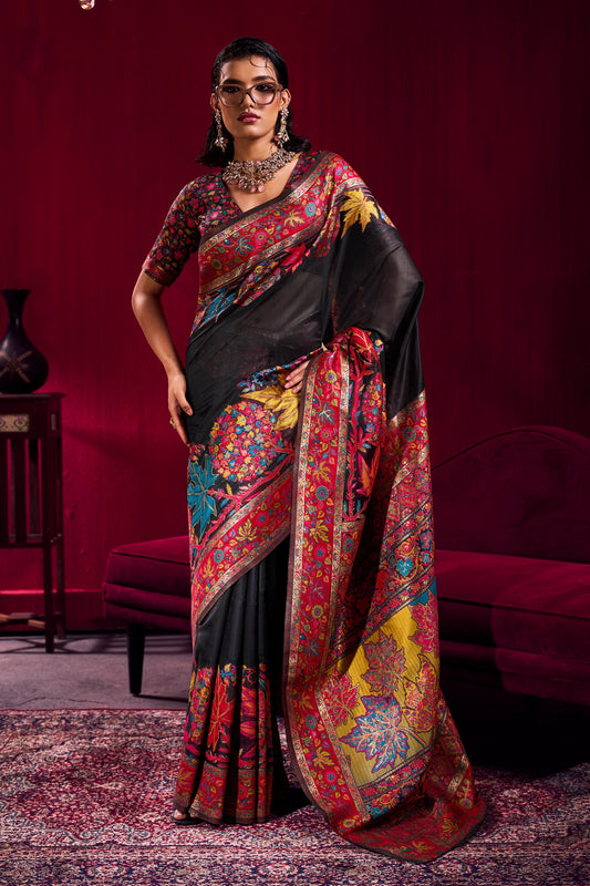 Black Woven Kashmiri Jamewar Modal Silk Saree-SAR12359_1_SareeButa.com