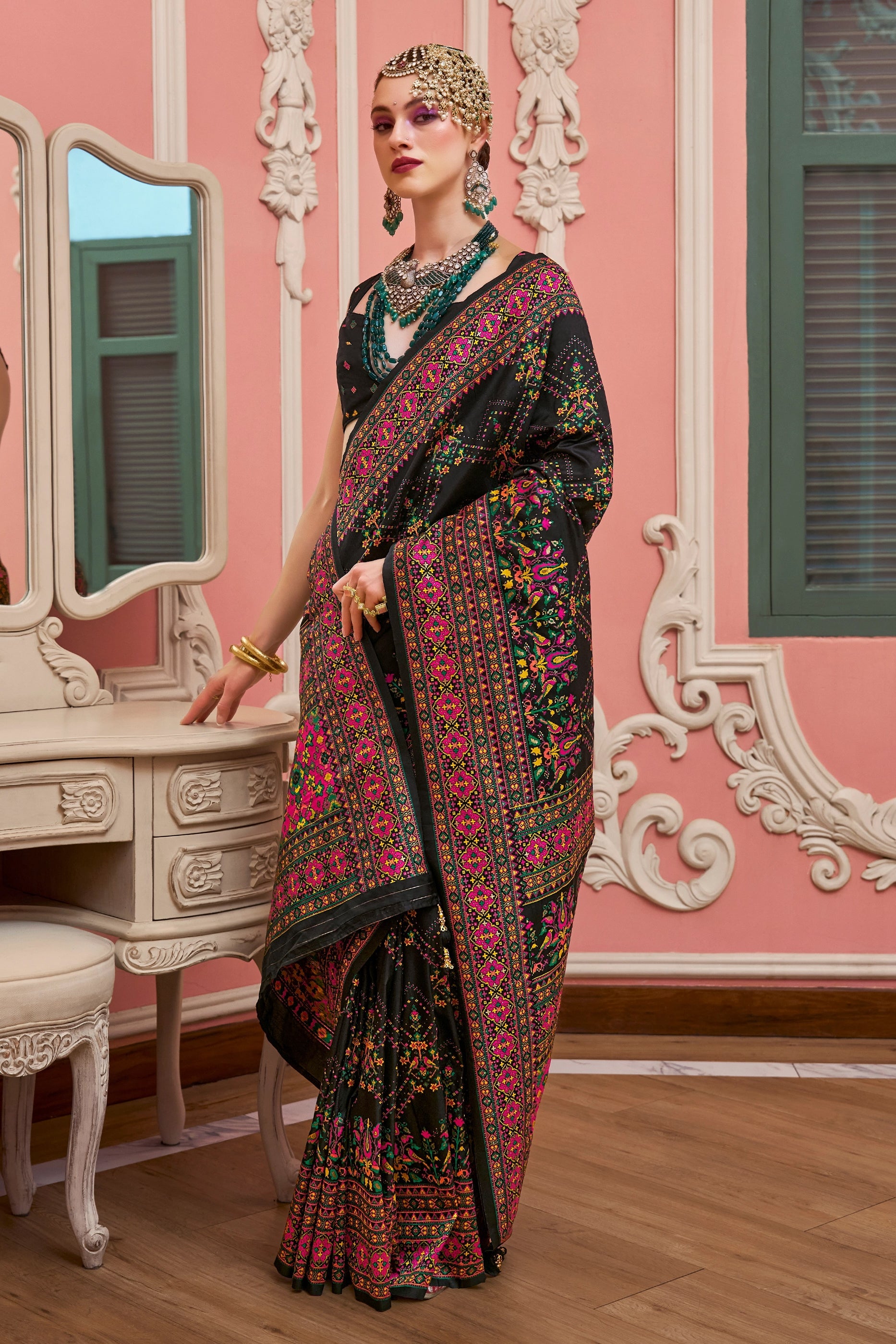Black Woven Kashmiri Silk Saree-SAR11339_1_SareeButa.com