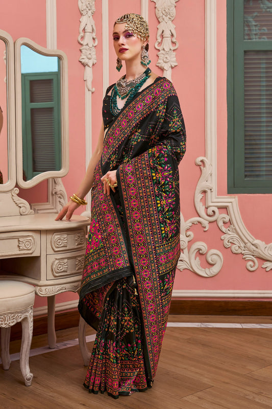 Black Woven Kashmiri Silk Saree-SAR11339_1_SareeButa.com