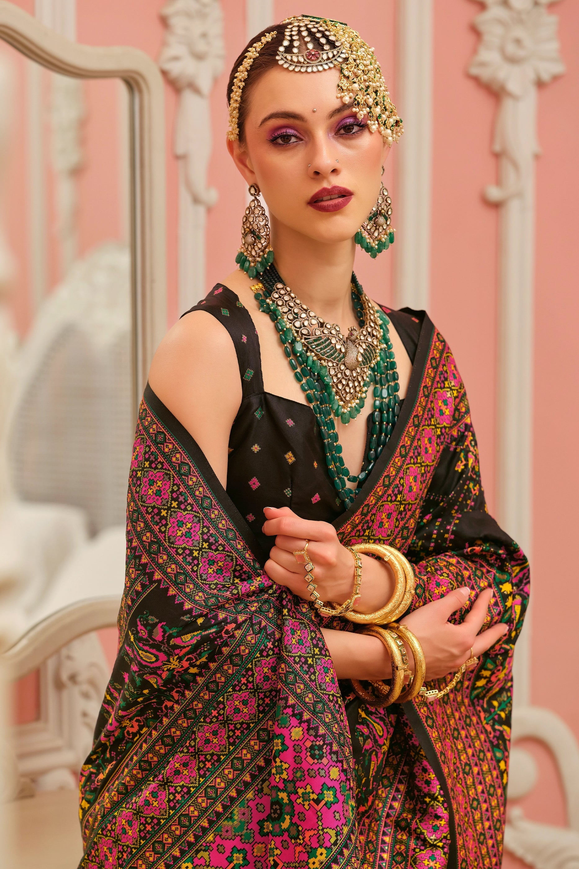 Black Woven Kashmiri Silk Saree-SAR11339_2_SareeButa.com