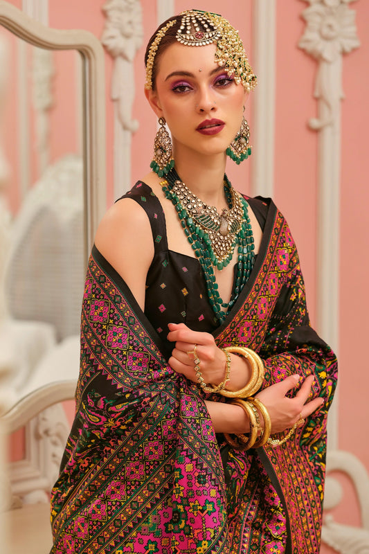 Black Woven Kashmiri Silk Saree-SAR11339_2_SareeButa.com