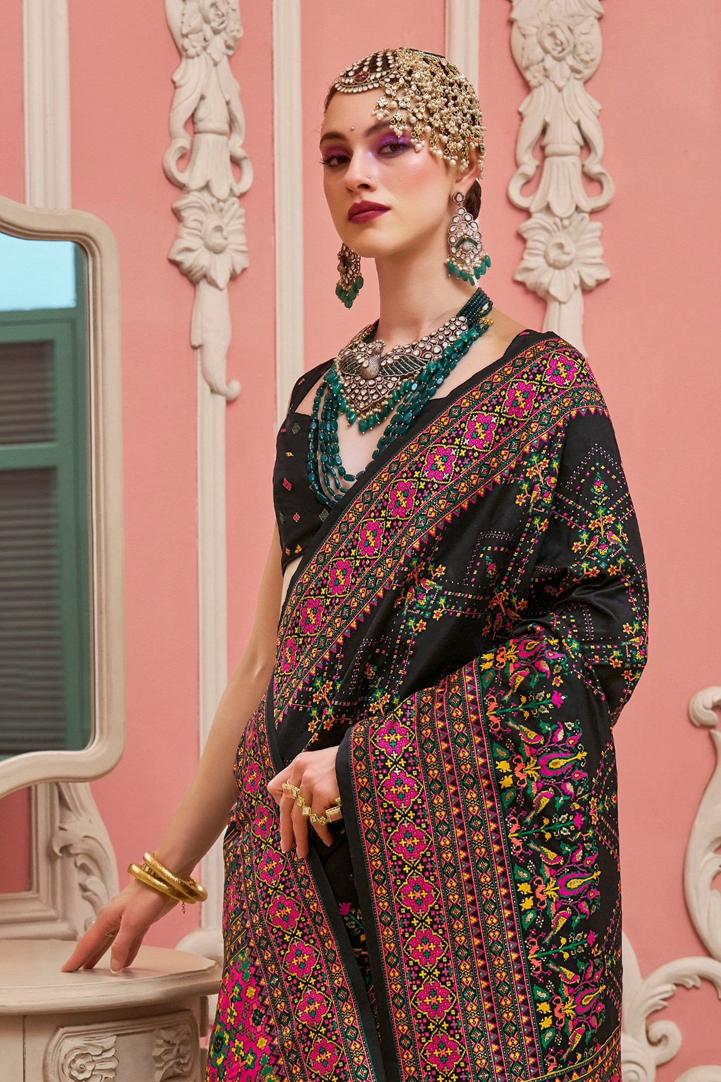Black Woven Kashmiri Silk Saree-SAR11339_3_SareeButa.com