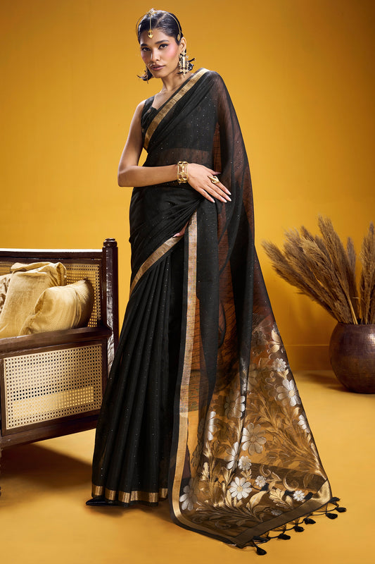 Black Woven Munga Silk Saree-SAR12340_1_SareeButa.com
