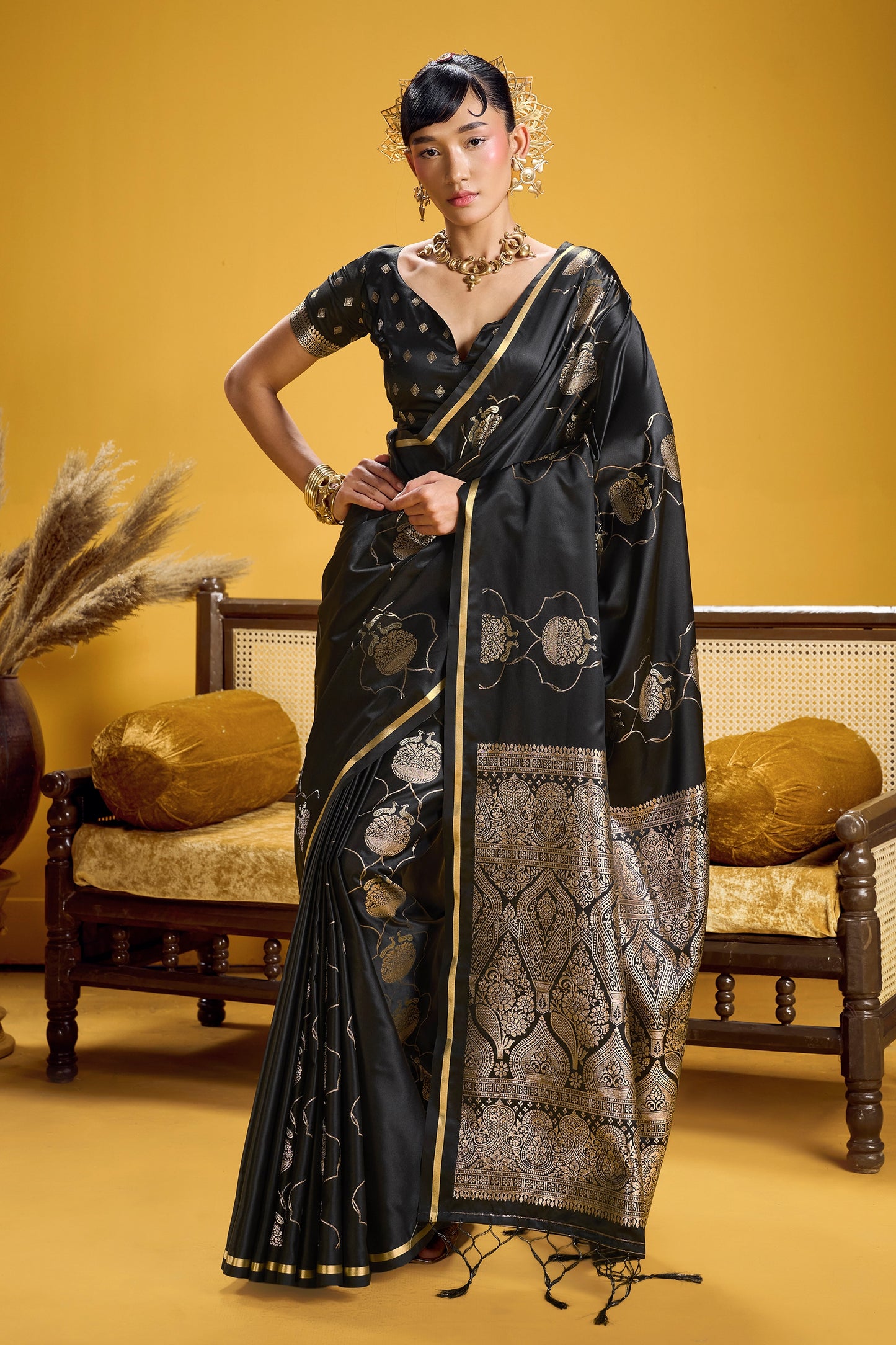 Black Woven Satin Silk Saree-SAR12371_1_SareeButa.com