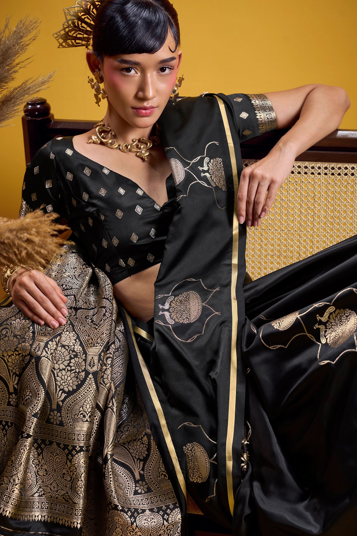 Black Woven Satin Silk Saree-SAR12371_2_SareeButa.com