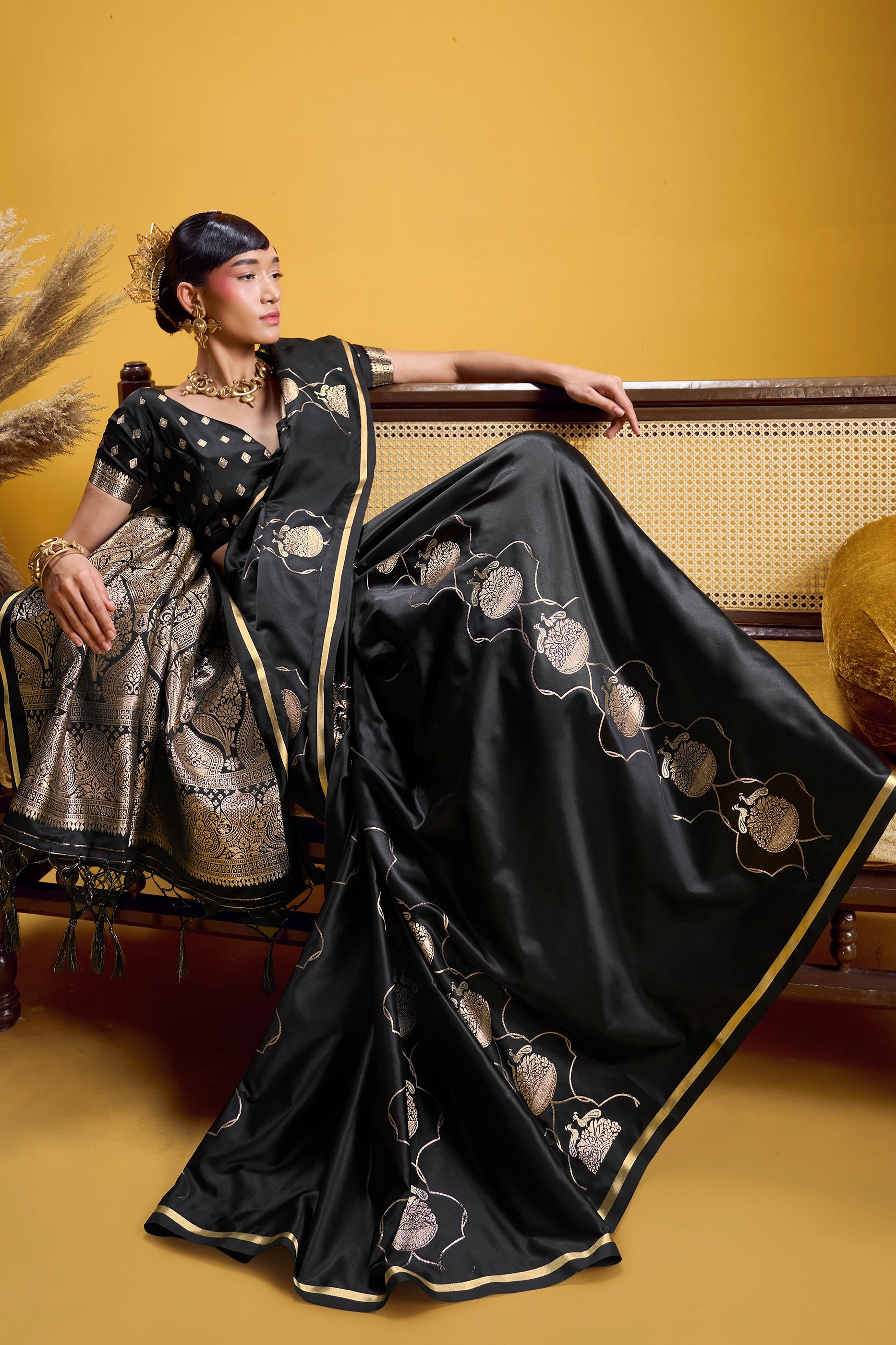 Black Woven Satin Silk Saree-SAR12371_3_SareeButa.com
