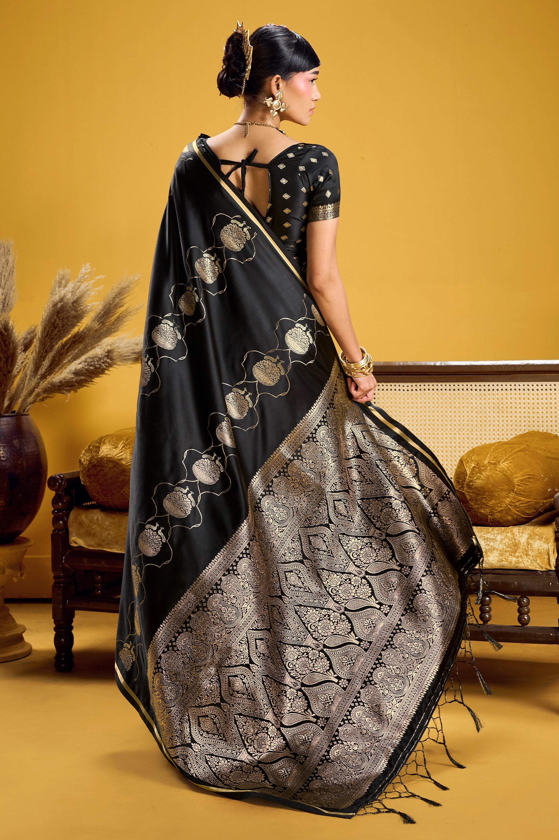 Black Woven Satin Silk Saree-SAR12371_4_SareeButa.com