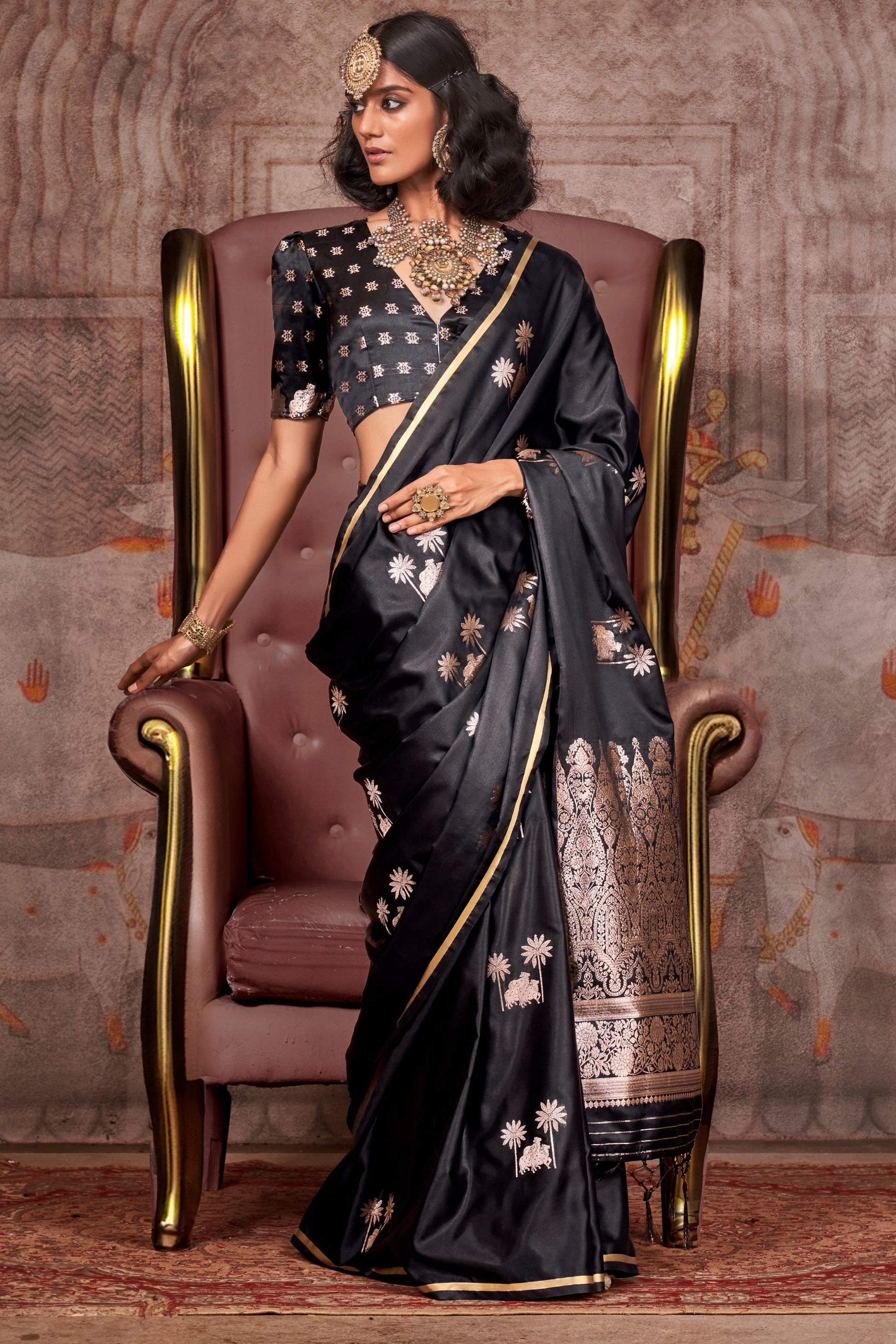 Black Woven Satin Silk Saree-ZB133538_1_SareeButa.com