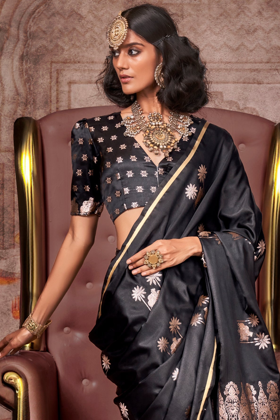 Black Woven Satin Silk Saree-ZB133538_2_SareeButa.com