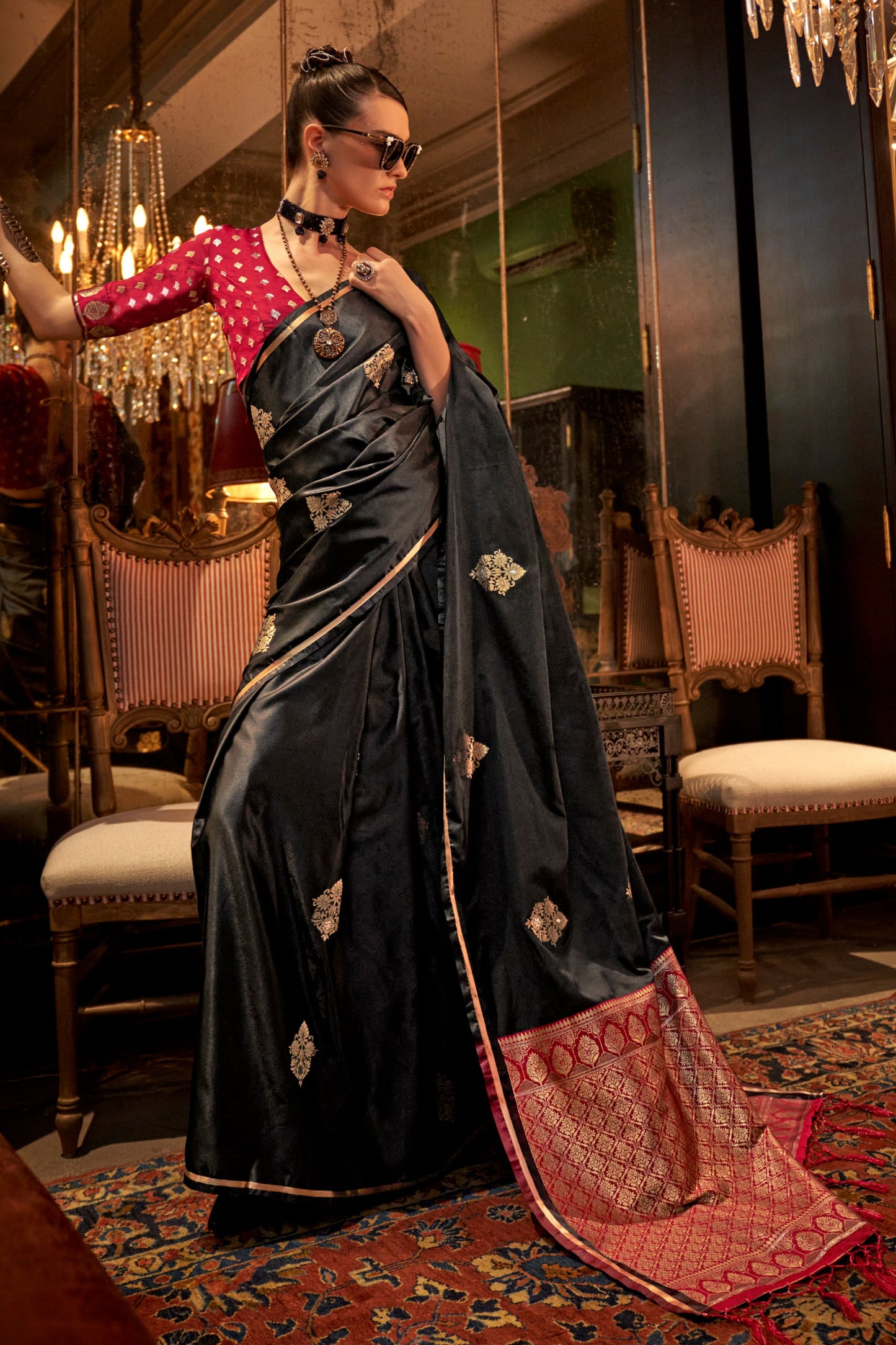 Black Woven Satin Silk Saree-ZB134137_1_SareeButa.com