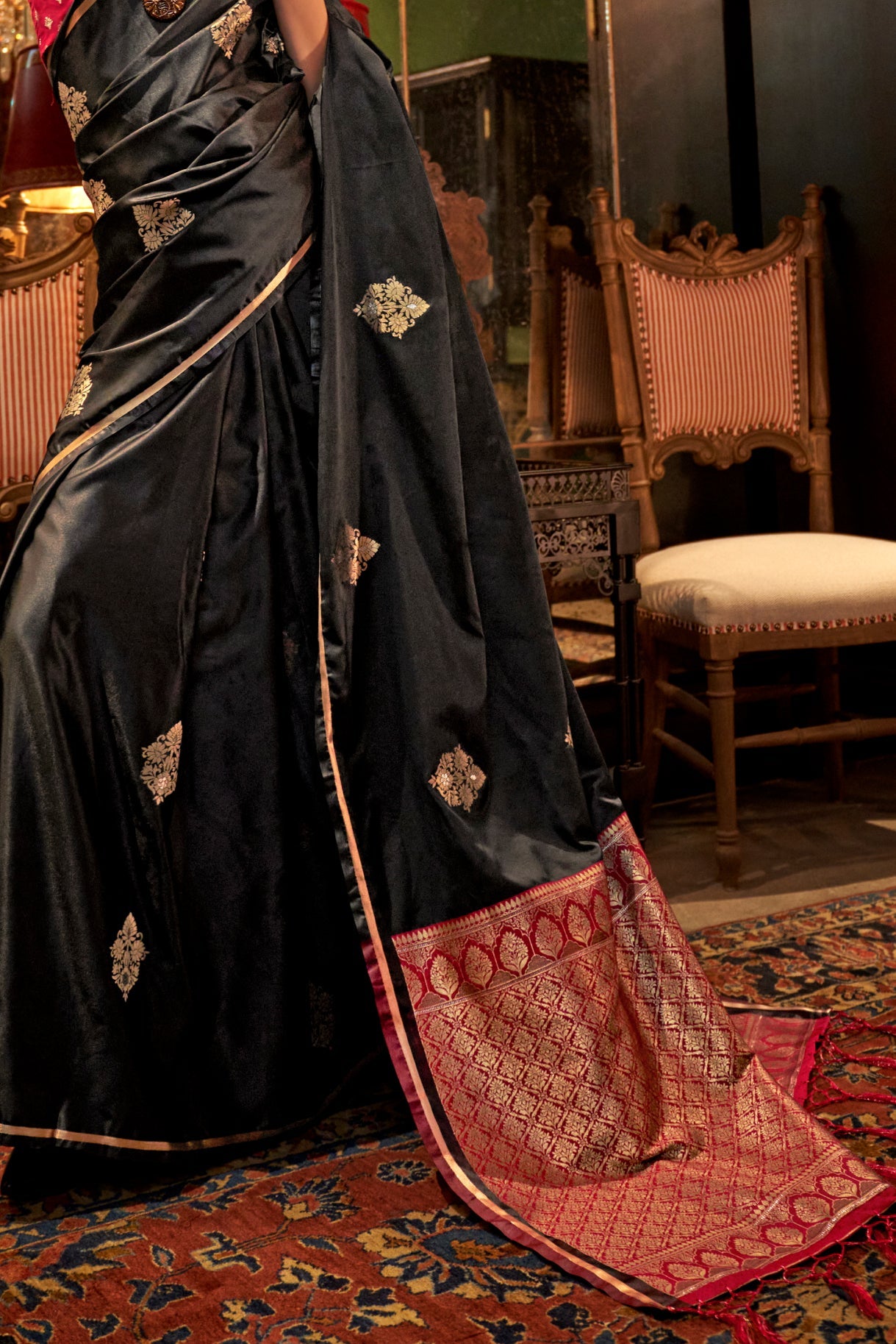 Black Woven Satin Silk Saree-ZB134137_4_SareeButa.com