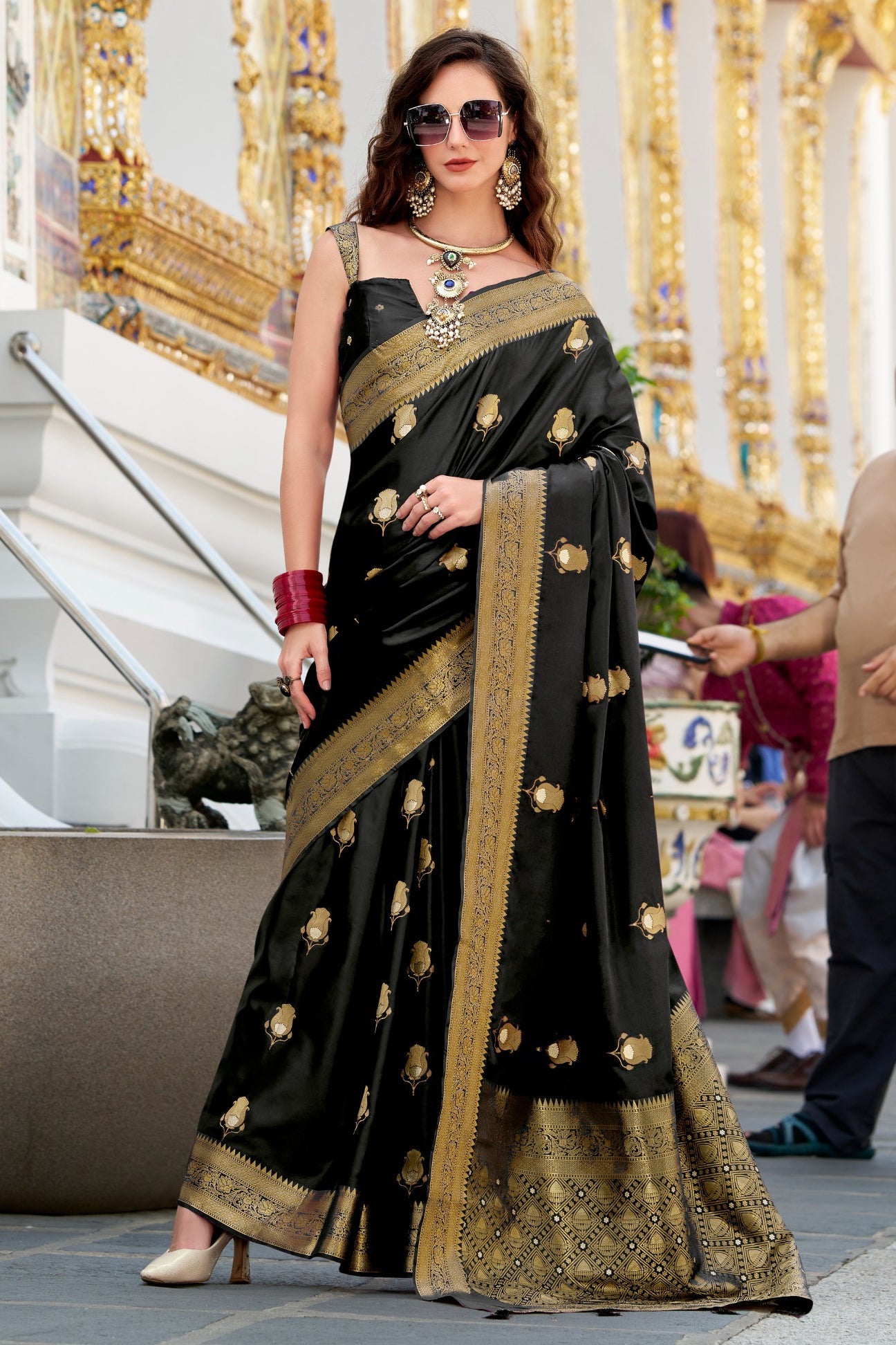 Black Woven Satin Silk Saree-ZB134724_1_SareeButa.com