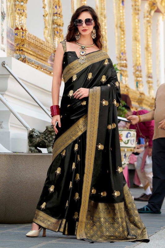 Black Woven Satin Silk Saree-ZB134724_1_SareeButa.com