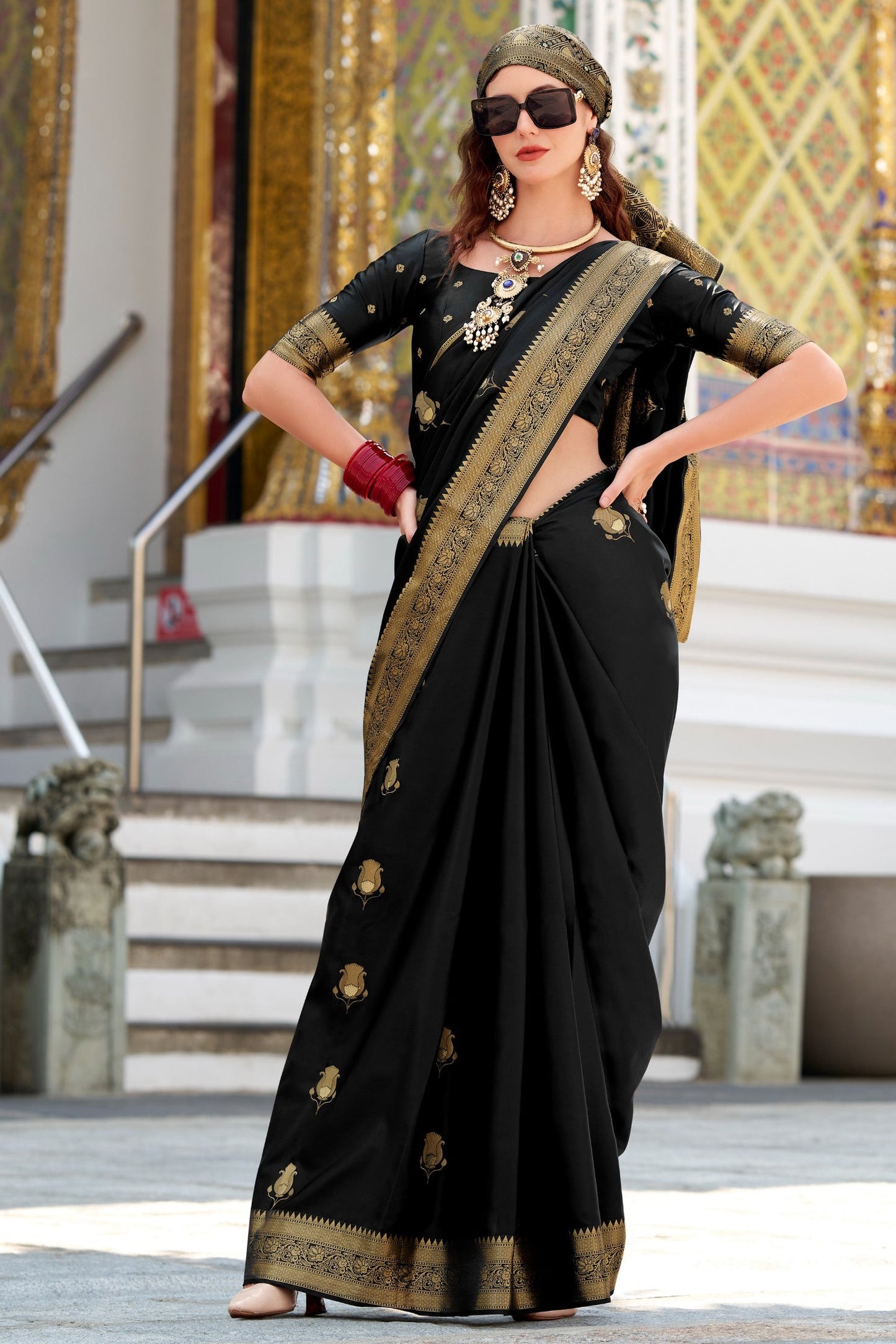 Black Woven Satin Silk Saree-ZB134724_3_SareeButa.com