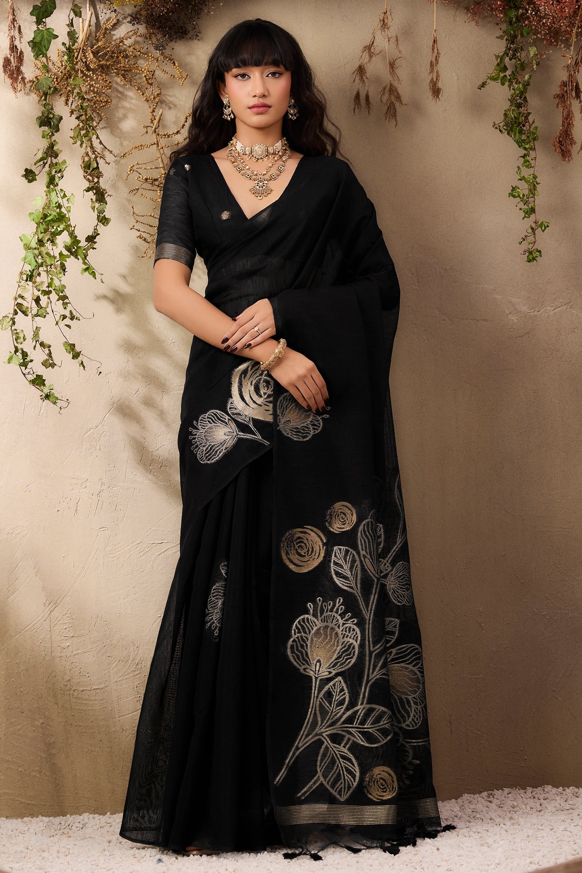 Black Woven Silk Saree-SAR11224_1_SareeButa.com
