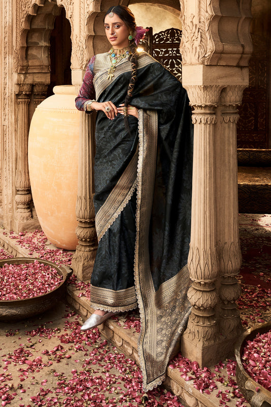 Black Woven Silk Saree With Lace Border-ZB134622_1_SareeButa.com