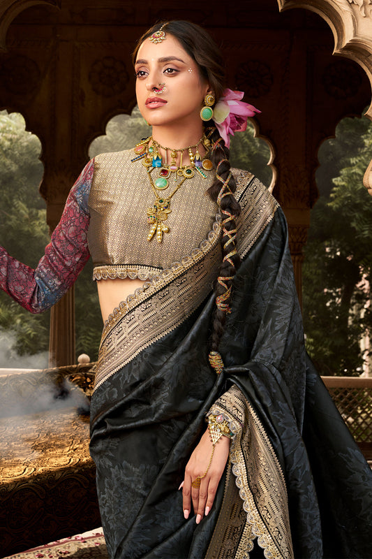 Black Woven Silk Saree With Lace Border-ZB134622_2_SareeButa.com