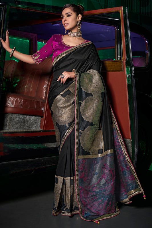 Black Woven Silk Saree With Lace Border-ZB134669_1_SareeButa.com