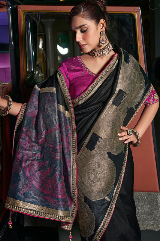 Black Woven Silk Saree With Lace Border-ZB134669_2_SareeButa.com