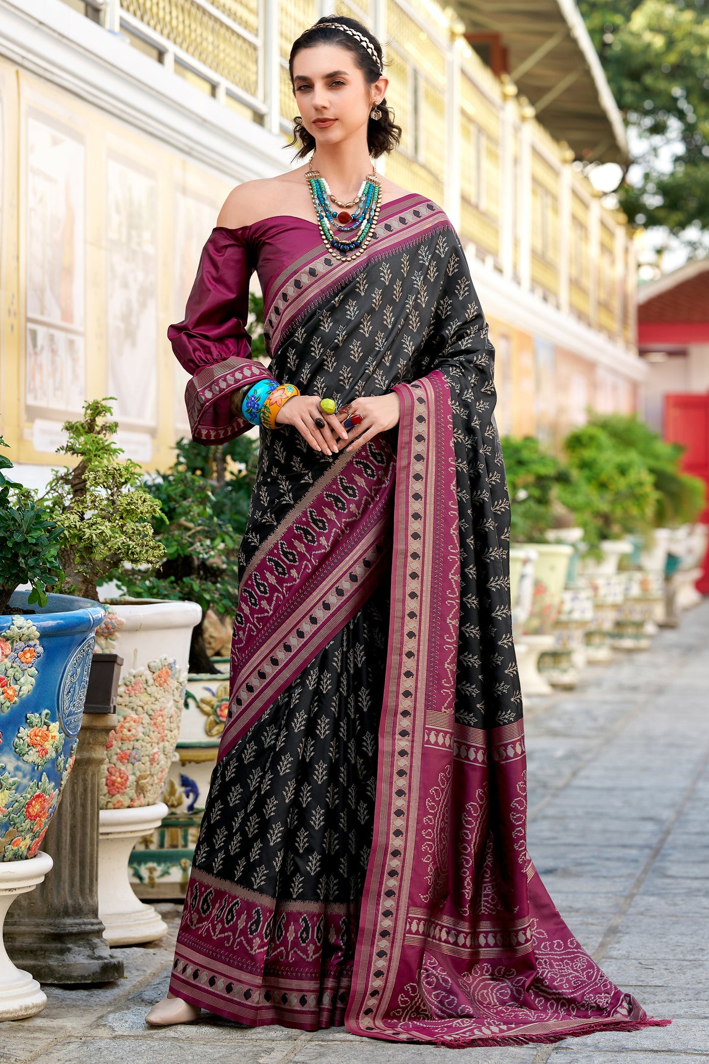 Black Woven Soft Ikat Silk Saree-SAR10029_1_SareeButa.com