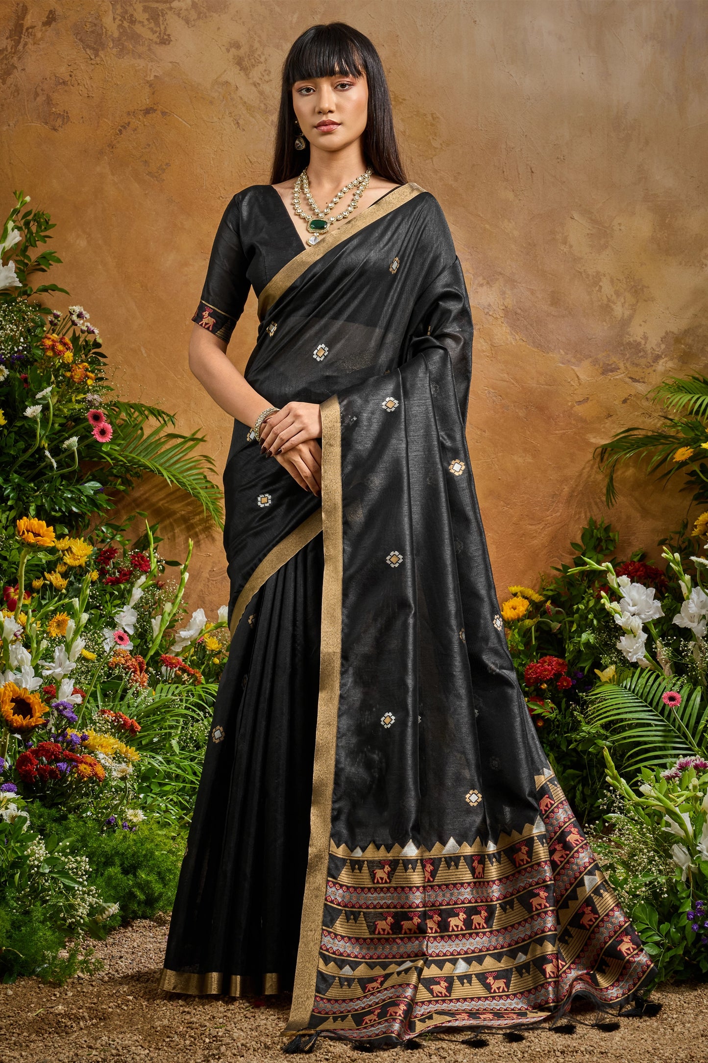 Black Woven Tussar Silk Saree-SAR11911_1_SareeButa.com