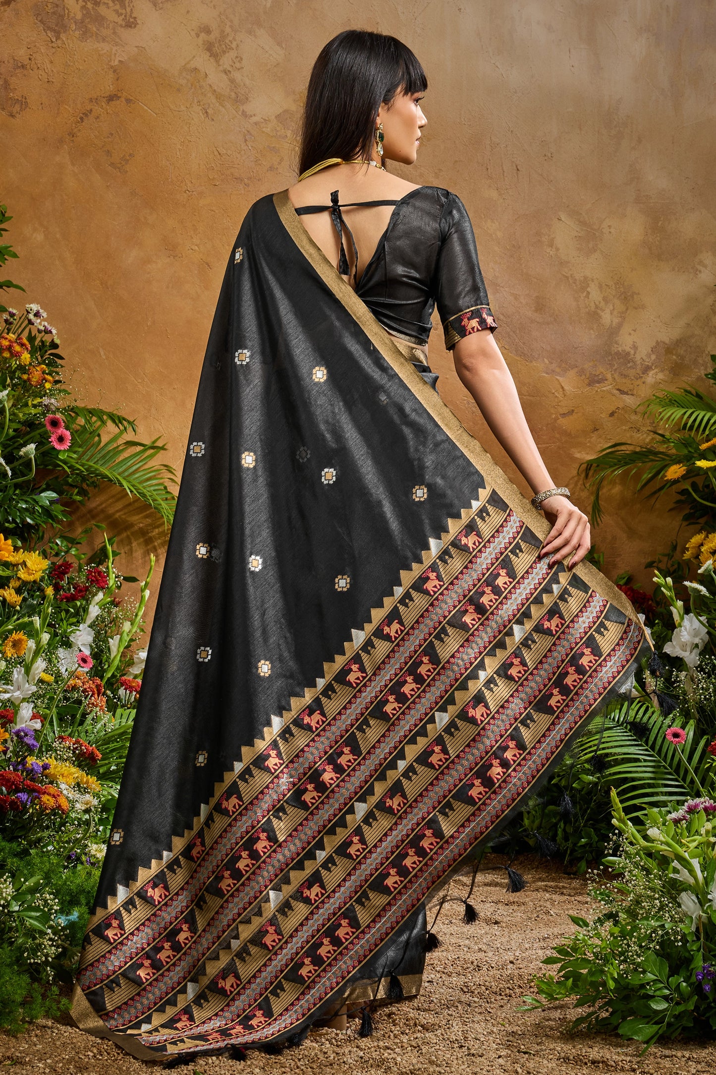 Black Woven Tussar Silk Saree-SAR11911_3_SareeButa.com