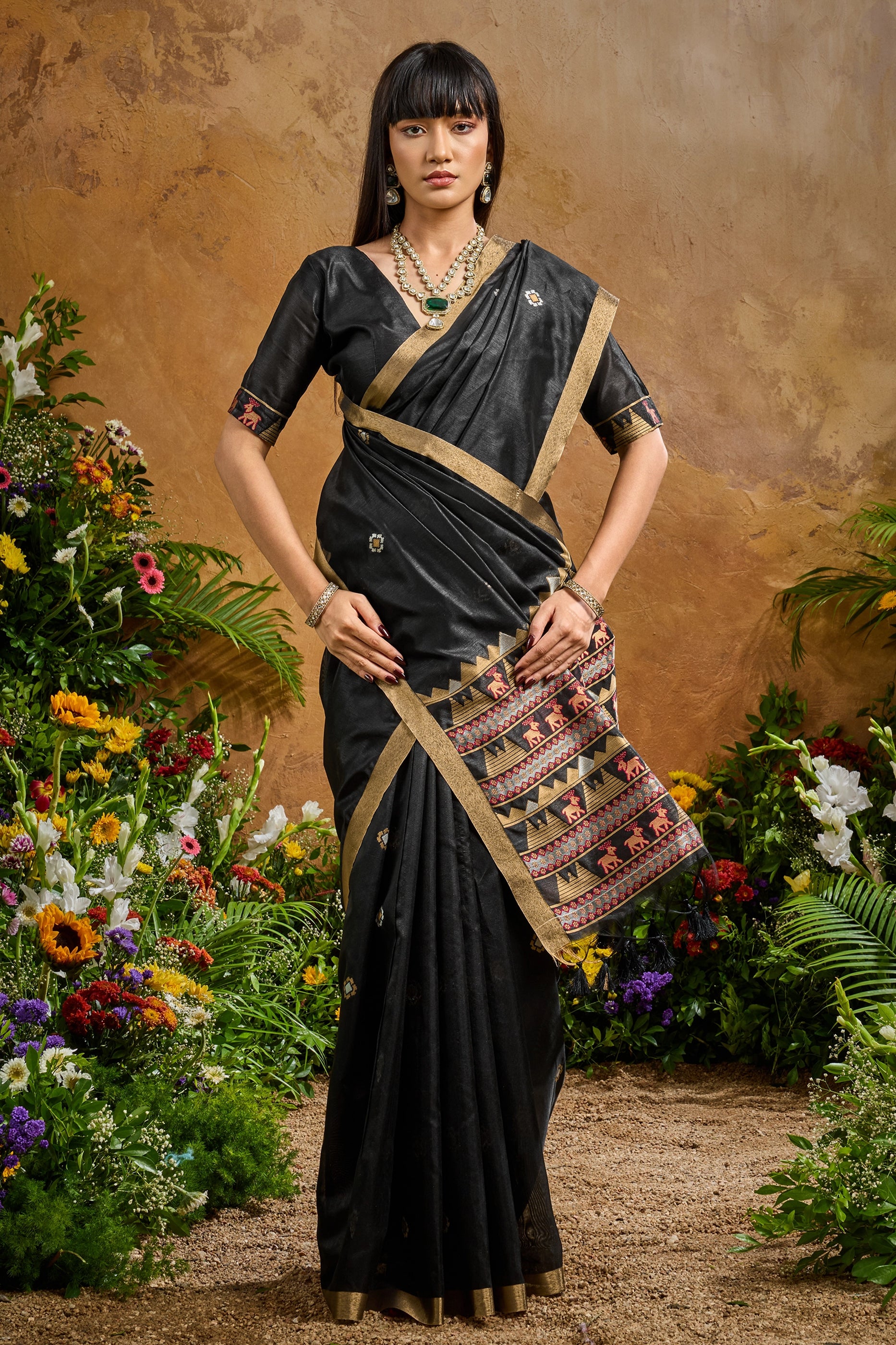 Black Woven Tussar Silk Saree-SAR11911_4_SareeButa.com