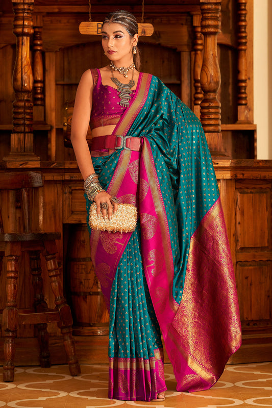 Blue Banarasi Silk Saree-ZB133022_1_SareeButa.com