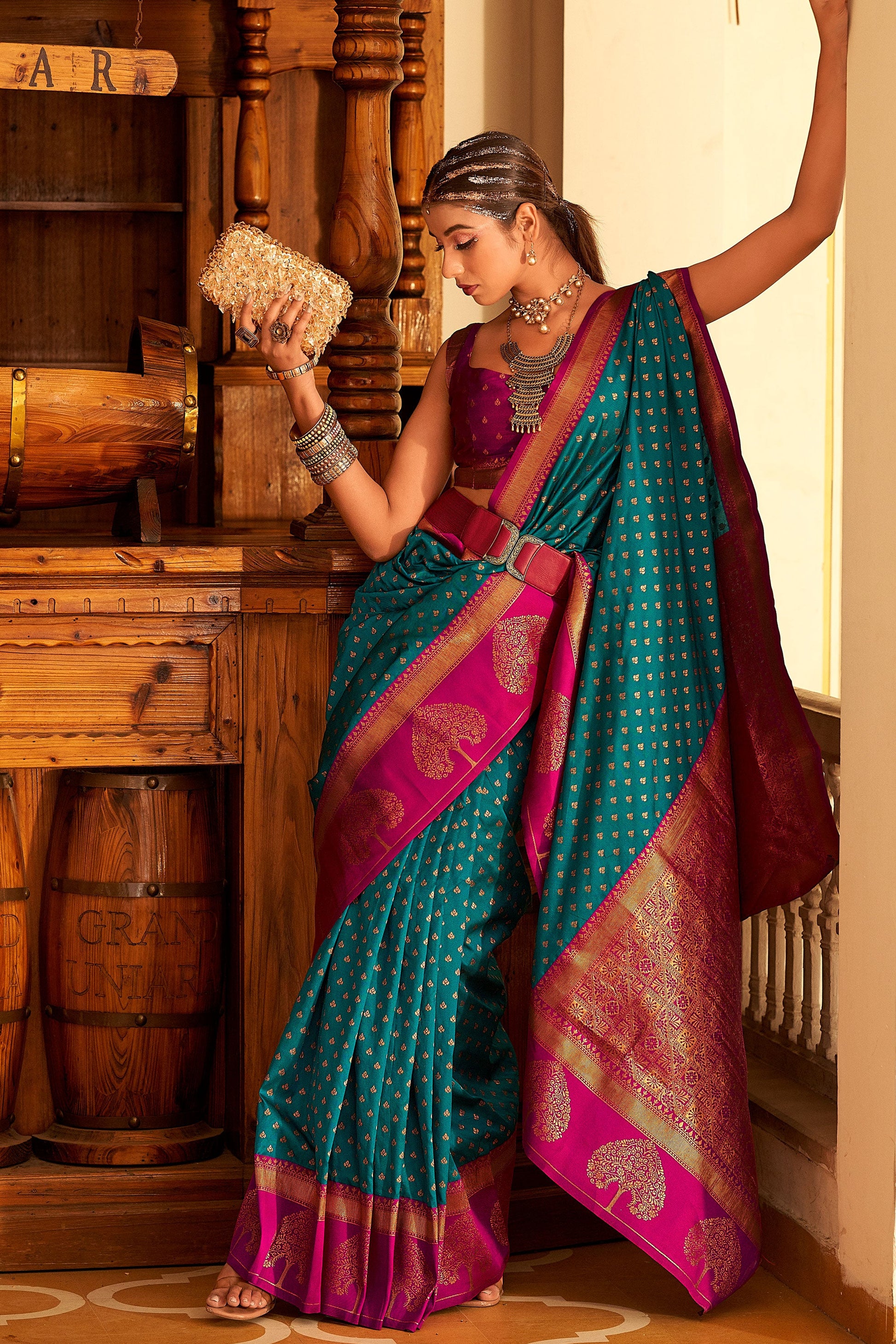 Blue Banarasi Silk Saree-ZB133022_3_SareeButa.com