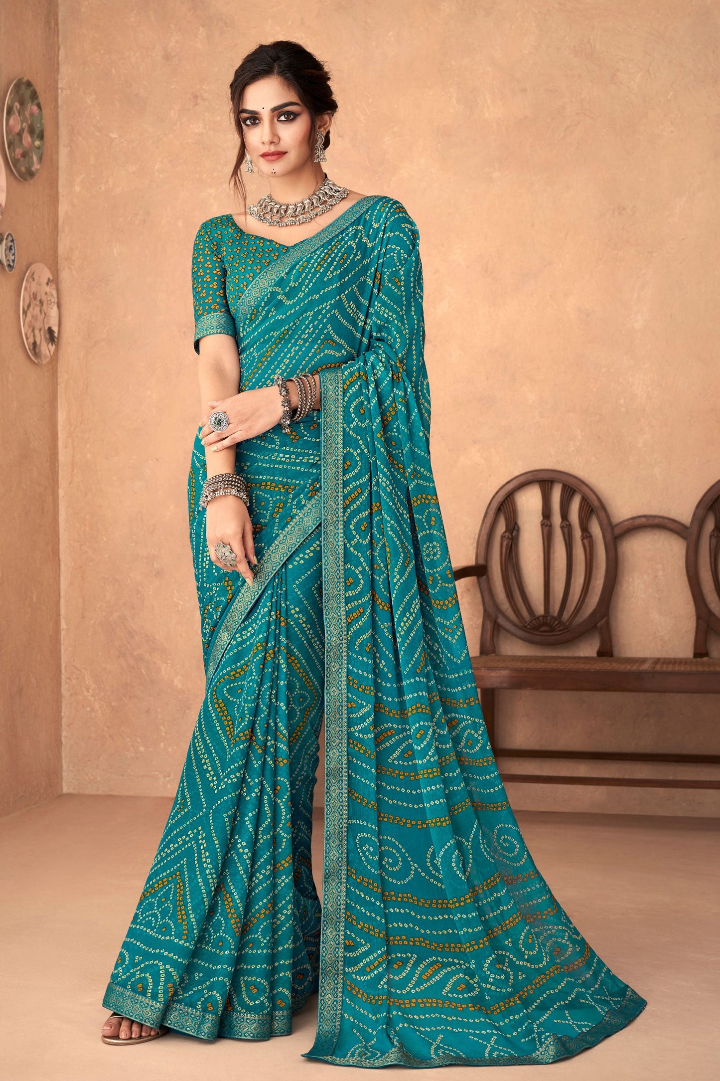 Blue Chiffon Printed Bandhani Saree-ZB131321_1