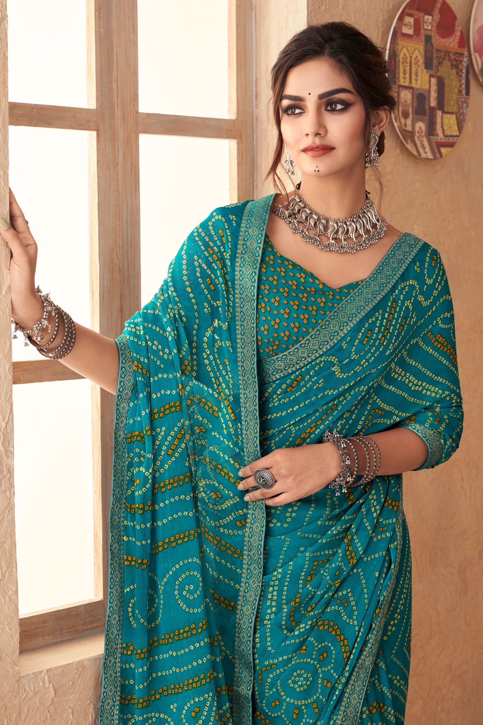 Blue Chiffon Printed Bandhani Saree-ZB131321_2