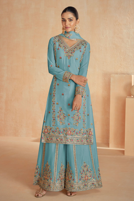 Blue Chinnon Readymade Pallazo Suit-SS078_1_SareeButa.com