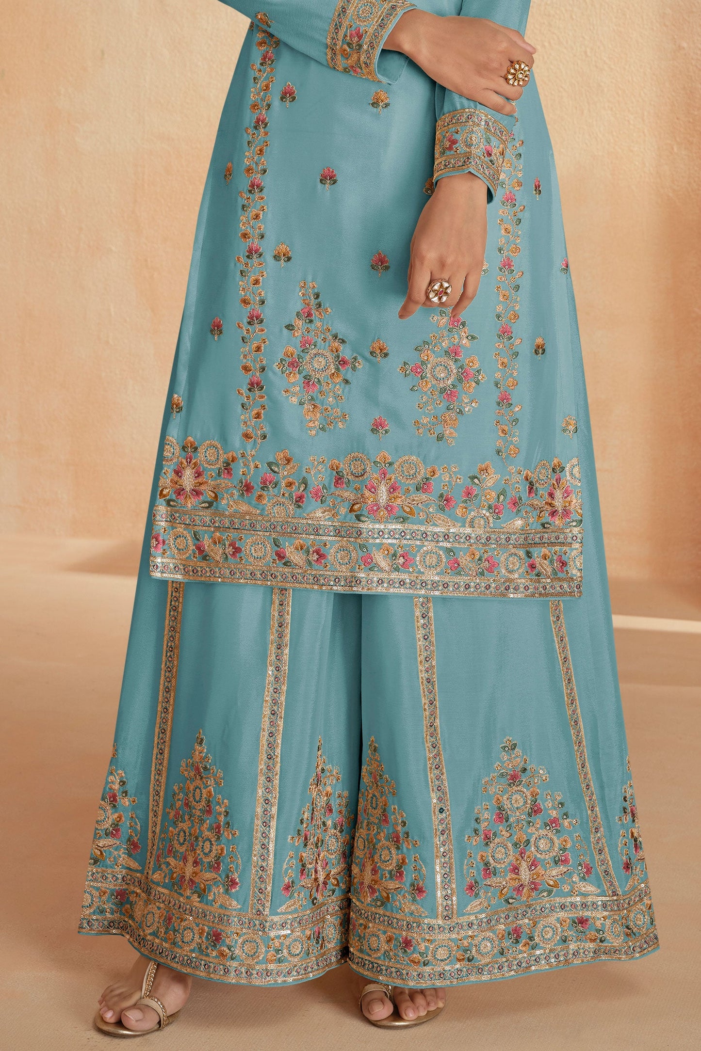 Blue Chinnon Readymade Pallazo Suit-SS078_3_SareeButa.com