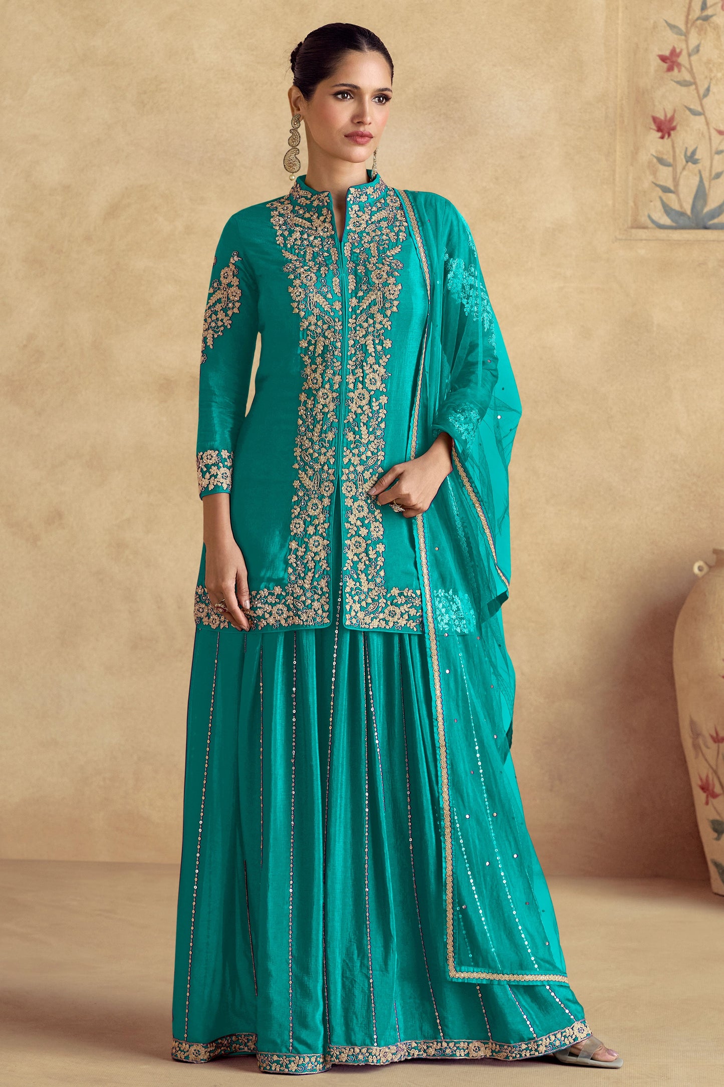 Blue Chinon Readymade Palazzo Suit-SS173_1_SareeButa.com