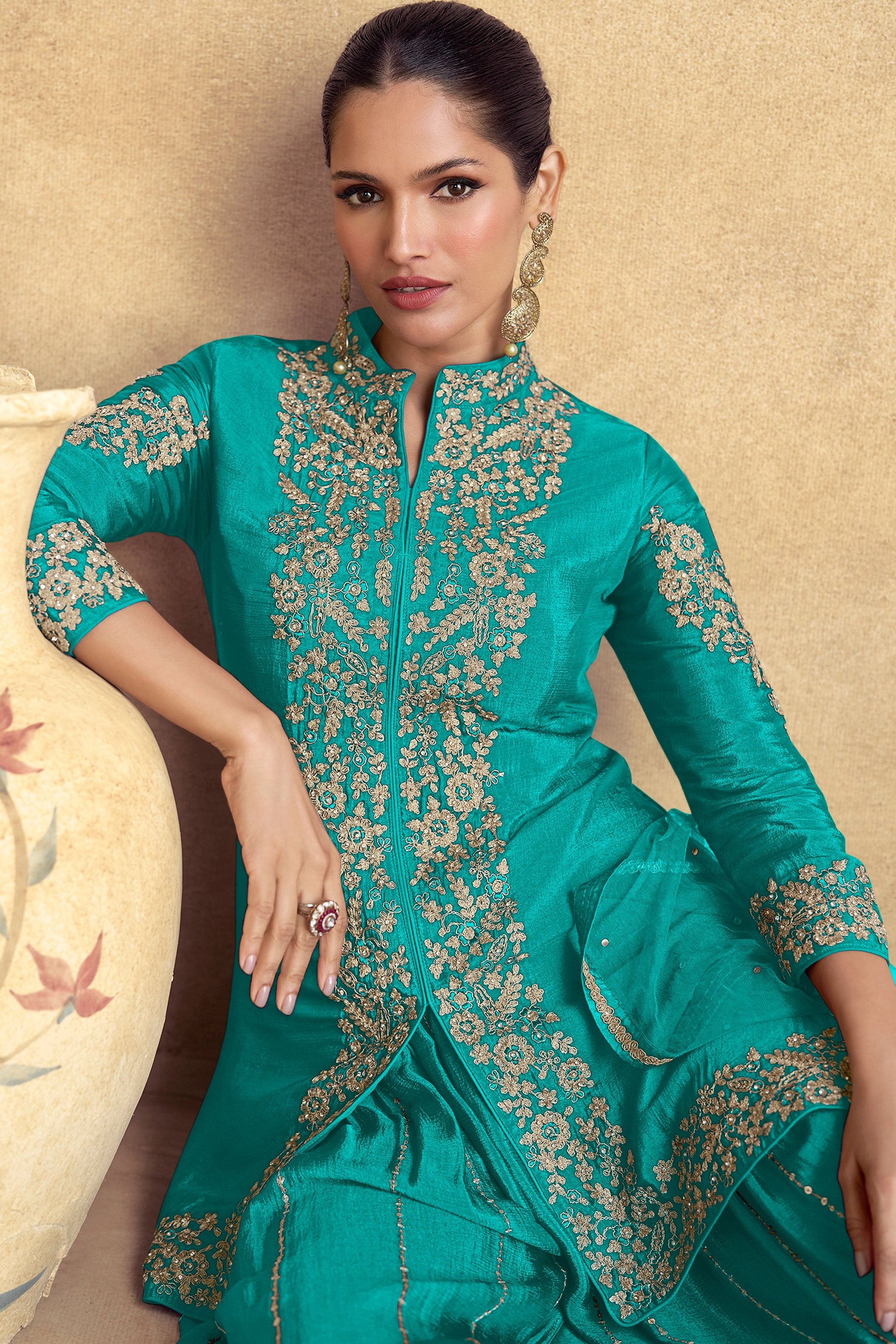 Blue Chinon Readymade Palazzo Suit-SS173_2_SareeButa.com