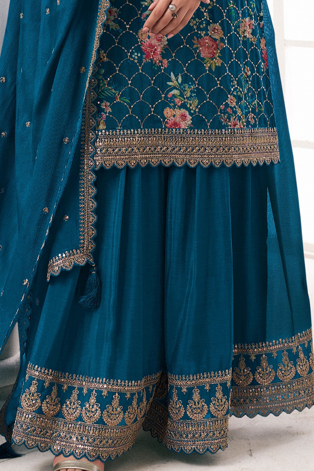 Blue Embroiderd Chinon Palazzo Suit-ZBSS100015_3