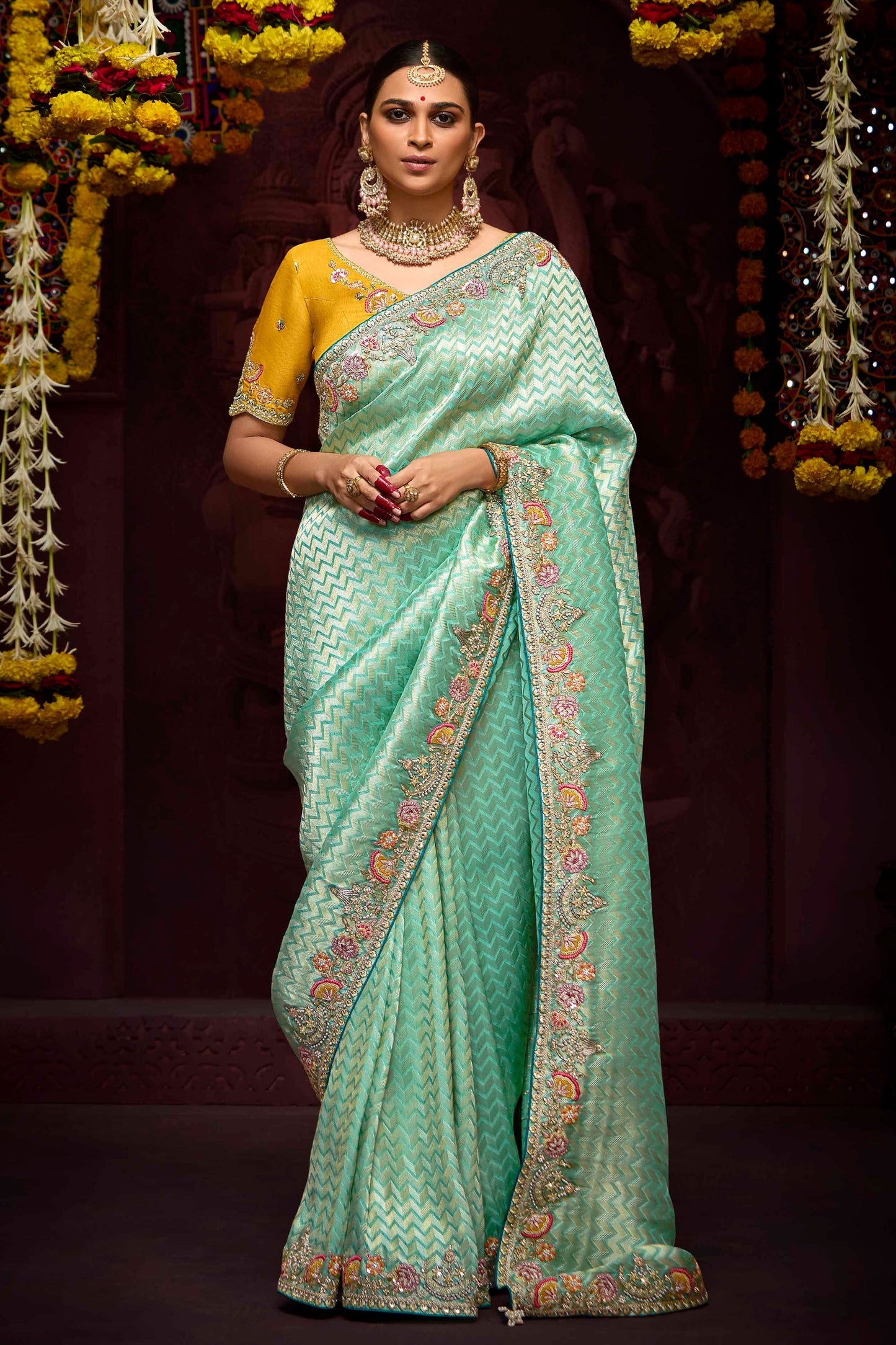 Blue Embroidered Banarasi Silk Saree-ZB133275_1_SareeButa.Com