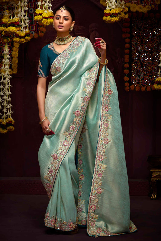 Blue Embroidered Banarasi Silk Saree-ZB133285_1_SareeButa.Com