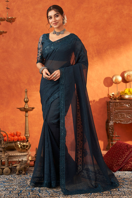 Blue Embroidered Chiffon Saree-ZB133006_1_SareeButa.com