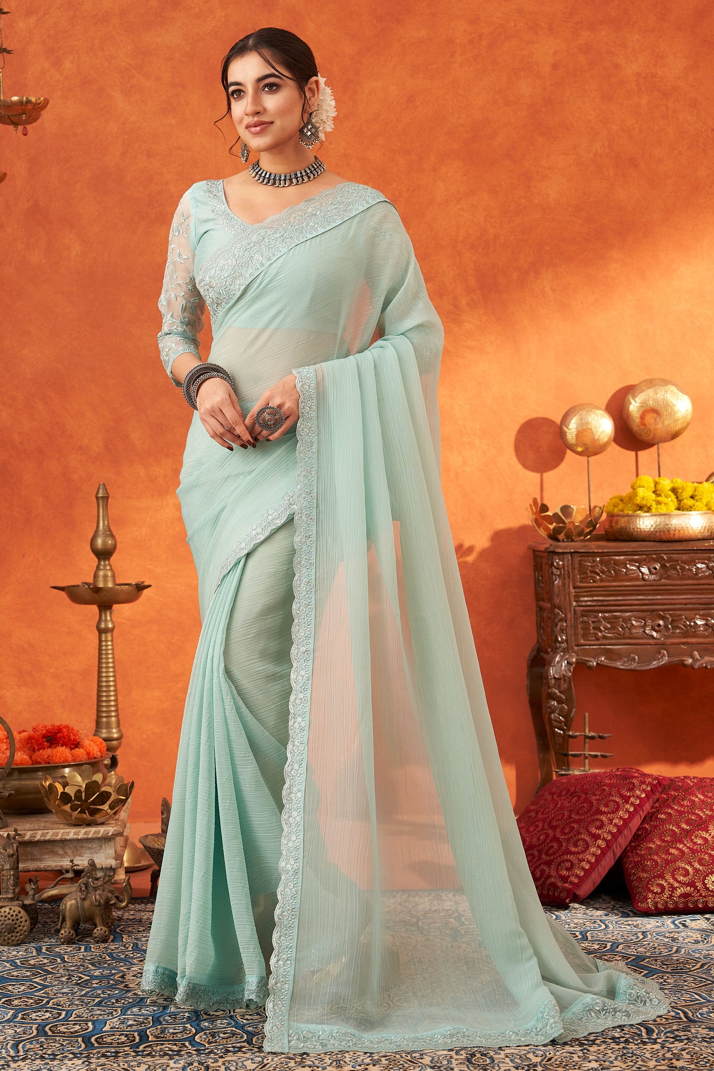 Blue Embroidered Chiffon Saree-ZB133007_1_SareeButa.com