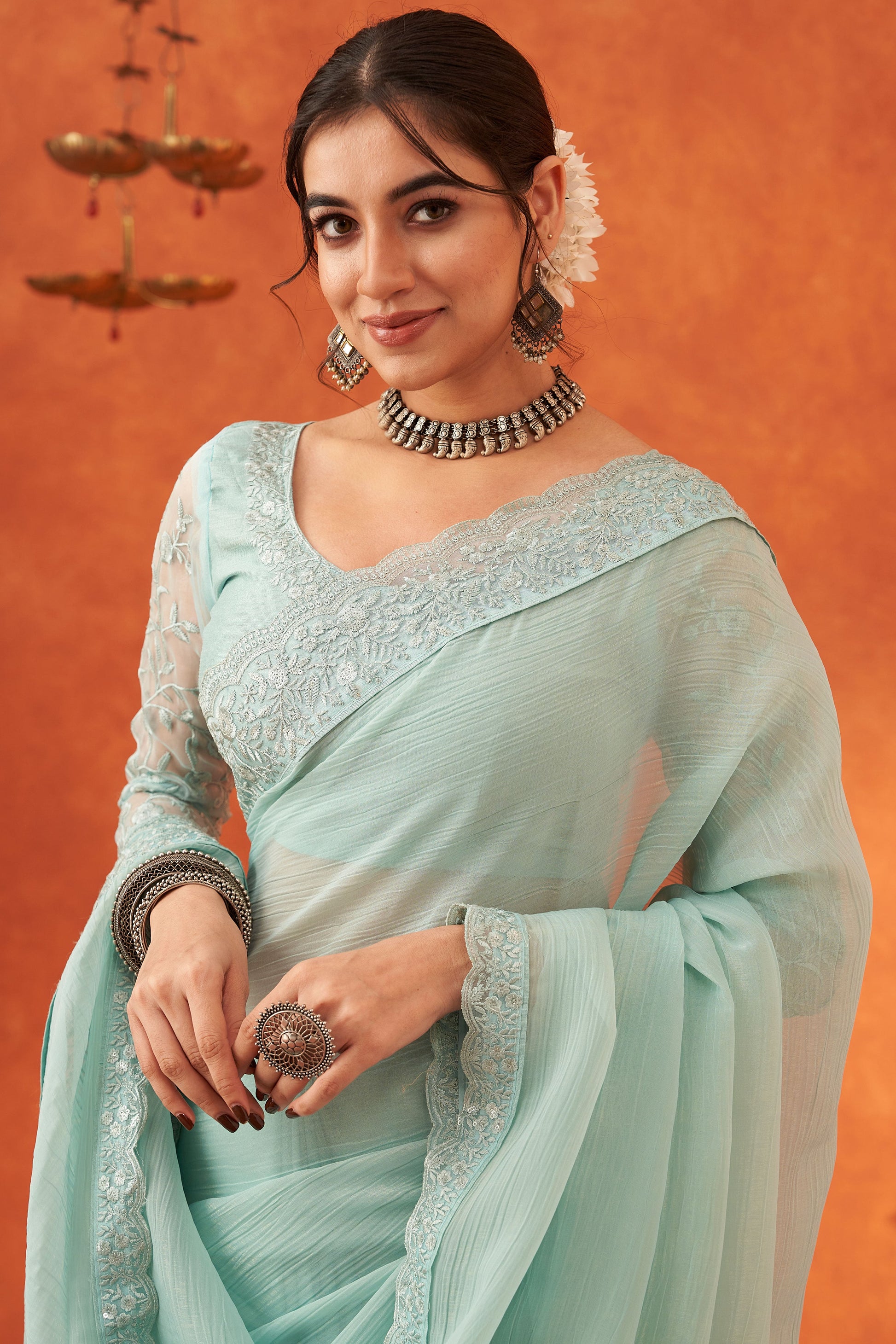 Blue Embroidered Chiffon Saree-ZB133007_2_SareeButa.com