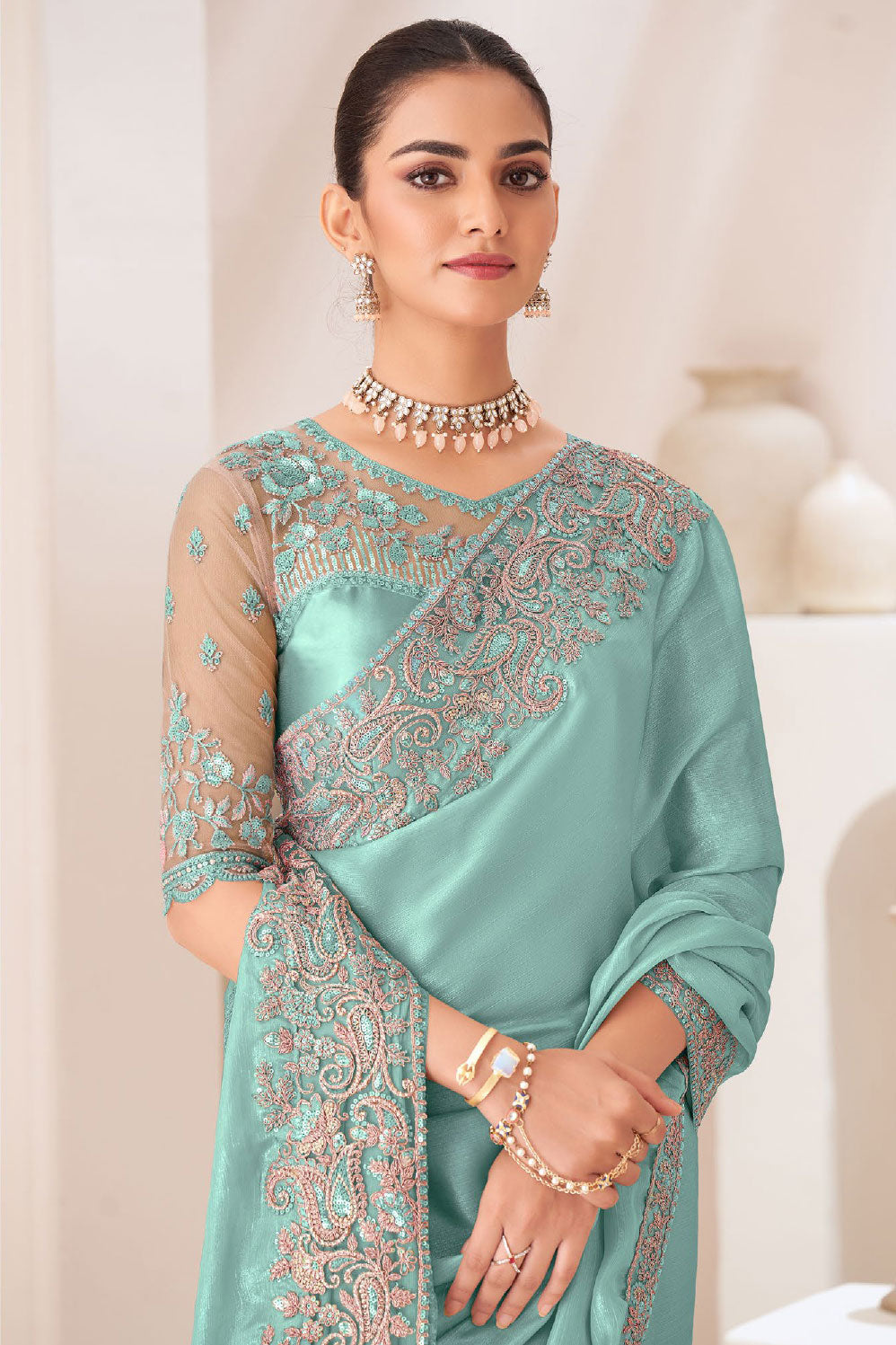 Blue Embroidered Chiffon Saree-ZB133452_2_SareeButa.com