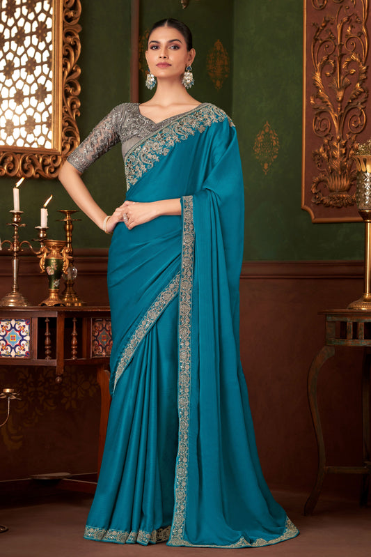 Blue Embroidered Chiffon Silk Saree-ZB133562_1_SareeButa.com