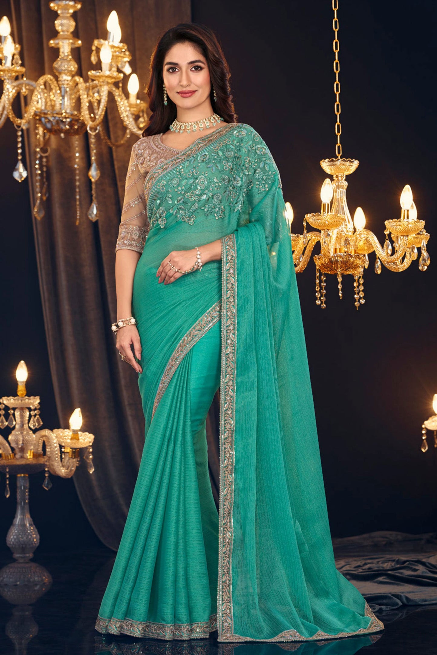 Blue Shimmer Georgette Saree-ZB131296_1