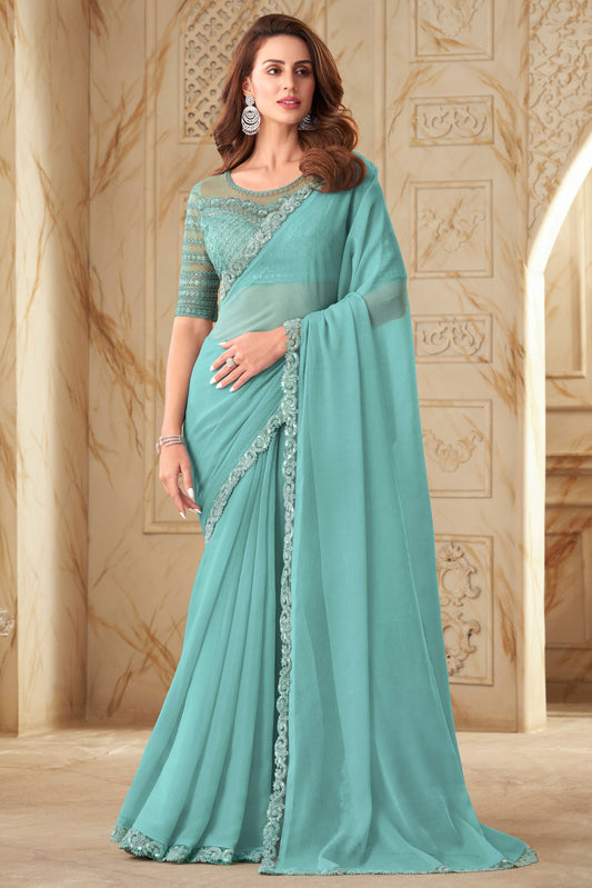 Blue Embroidered Georgette Saree-ZB133361_1_SareeButa.com